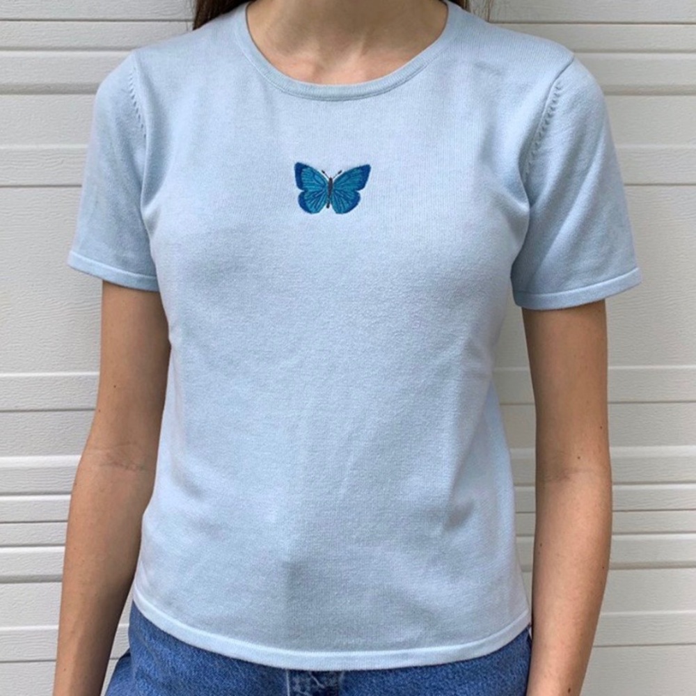 Blue butterfly top